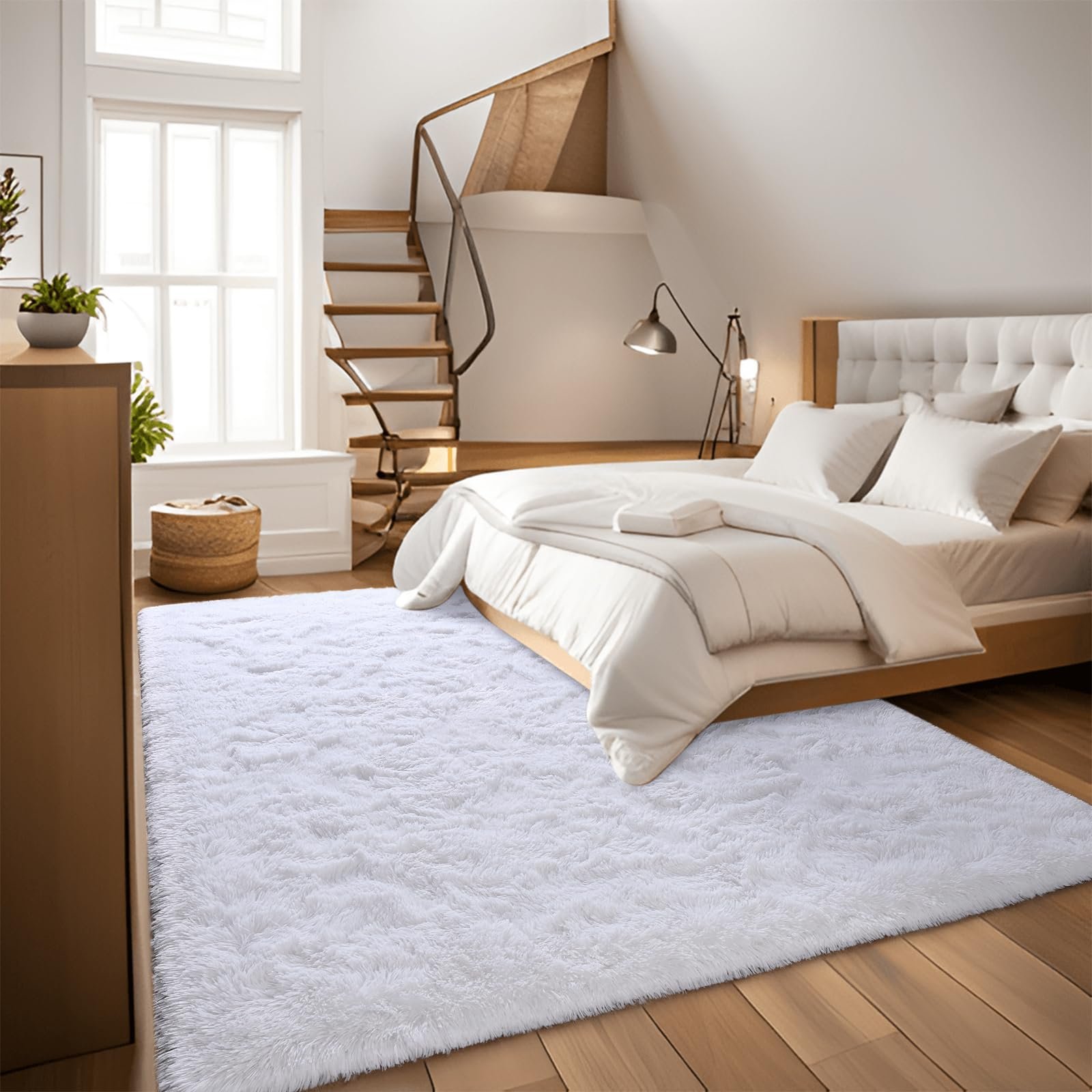 JS BROKERAGE Fluffy White Rugs for Bedroom Living Room, 5x8 Feet Soft Plush Shaggy Ivory Cream Girls Boys Kids Rug, Non-Slip and Machine Washable Carpet for Dorm Nursery Classroom Decor - Image 5
