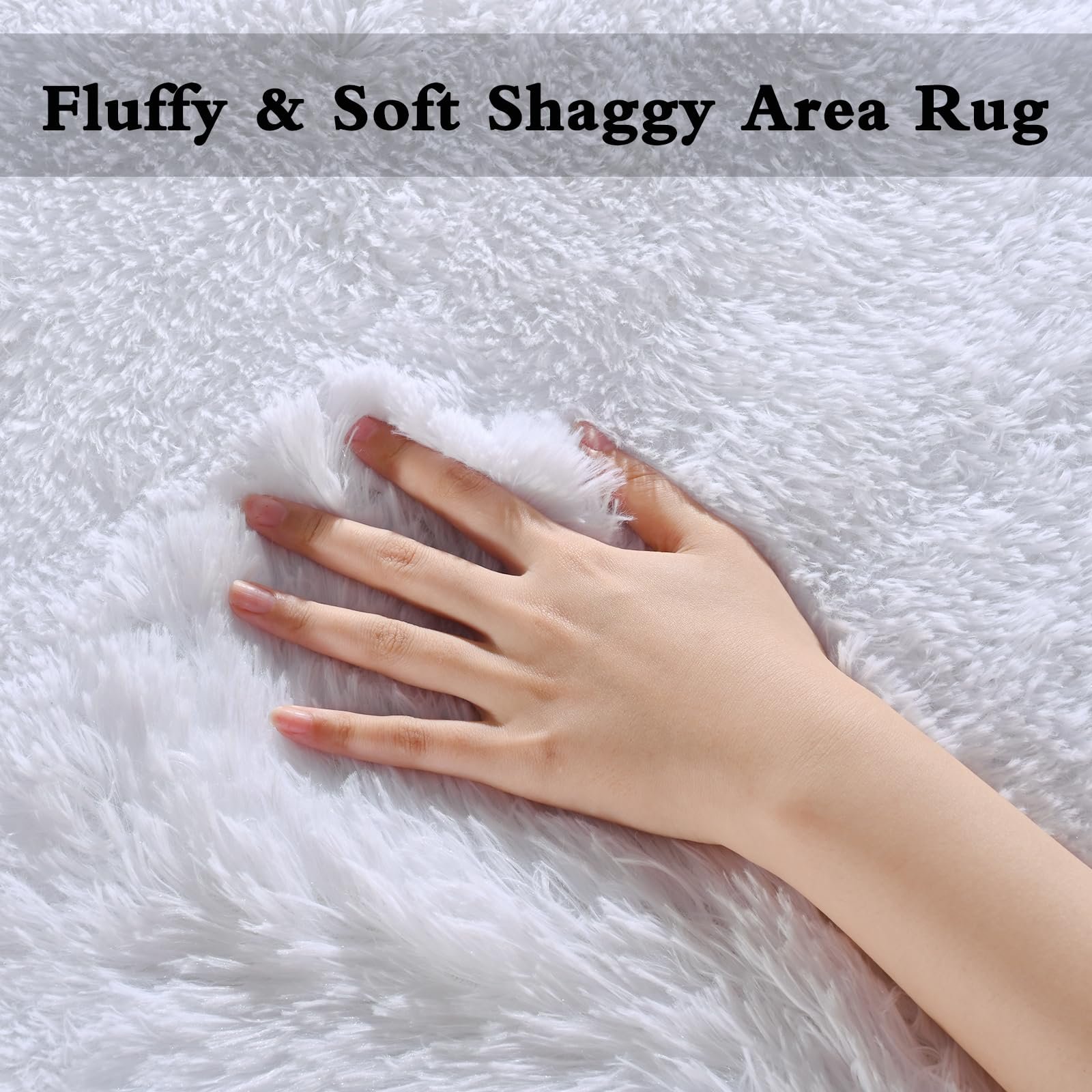 JS BROKERAGE Fluffy White Rugs for Bedroom Living Room, 5x8 Feet Soft Plush Shaggy Ivory Cream Girls Boys Kids Rug, Non-Slip and Machine Washable Carpet for Dorm Nursery Classroom Decor - Image 3
