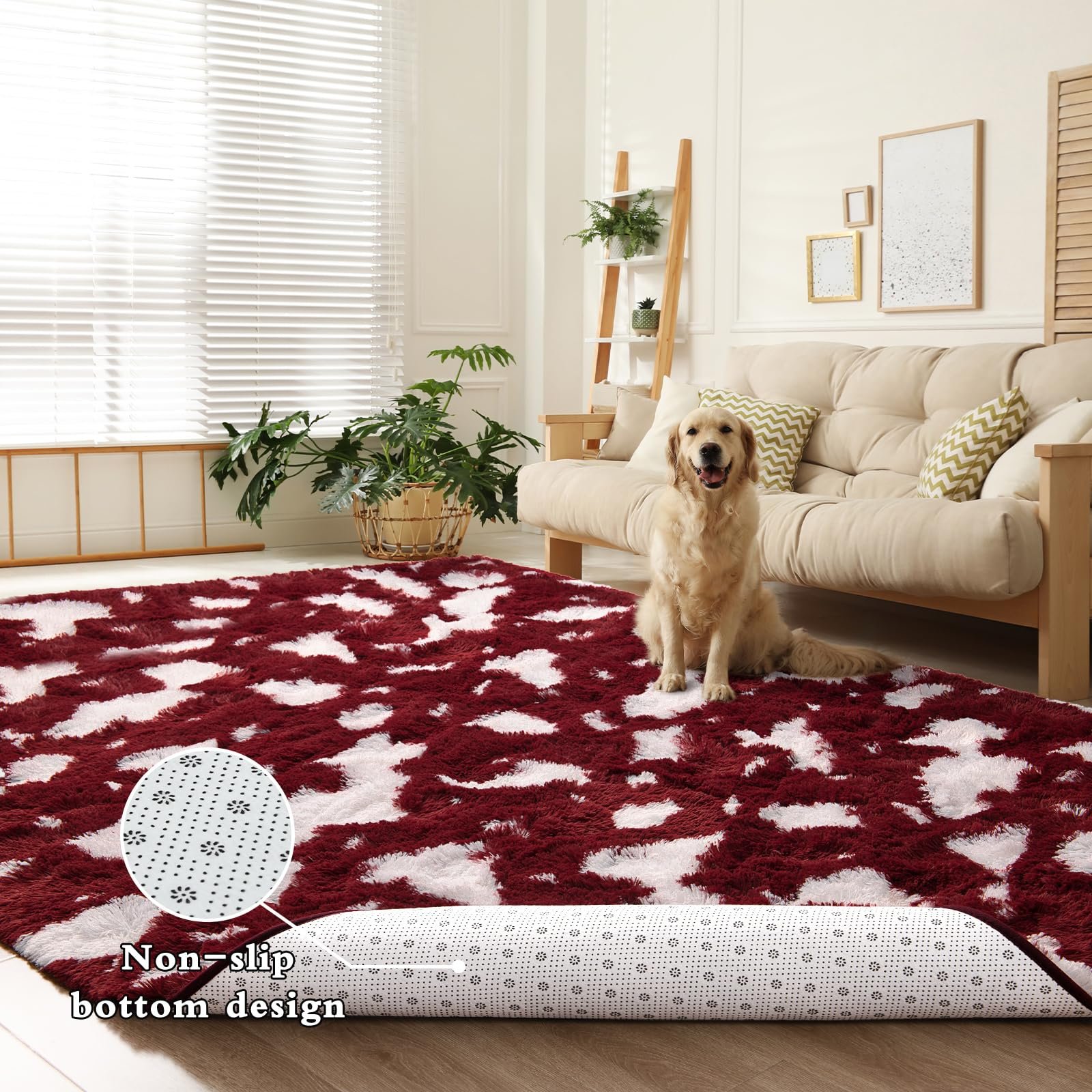 JS BROKERAGE Fluffy Area Rugs for Bedroom Living Room, 6x9 Feet Rug for Boys Kids Girls Room, Soft Shaggy High Pile Indoor Bedside Throw Carpet for Nursery Dorms Home Decor Aesthetic, Burgundy Red - Image 3