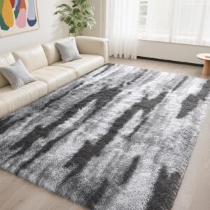 JS BROKERAGE Area Rugs for Living Room, Large Big 6x9 Fluffy Shag Fuzzy Plush Soft Carpets, Floor Shaggy Rug for Bedroom, Dark Grey Carpet for Kids Boys Girls Dorm Nursery Home Decor, Ink Grey