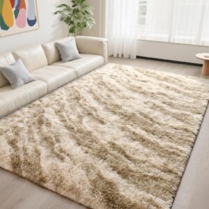 JS BROKERAGE 5x8 Rugs for Living Room Bedroom, Fluffy Fuzzy Furry Carpet, Plush Soft Shaggy Bedside Indoor Floor Area Rug for Kids Girls Boys Baby Teen Dorm Nursery Home Decor Aesthetic, Marble Beige