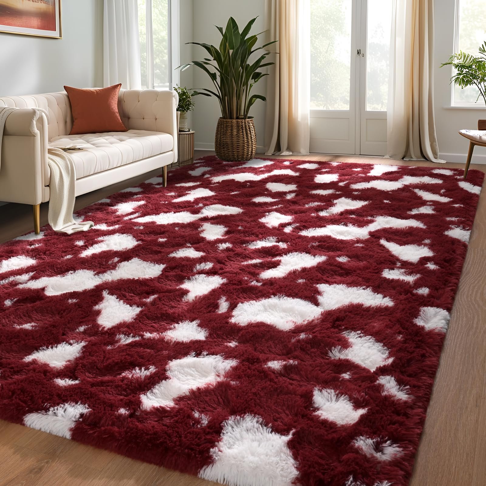 JS BROKERAGE Fluffy Area Rugs for Bedroom Living Room, 6x9 Feet Rug for Boys Kids Girls Room, Soft Shaggy High Pile Indoor Bedside Throw Carpet for Nursery Dorms Home Decor Aesthetic, Burgundy Red - Image 6