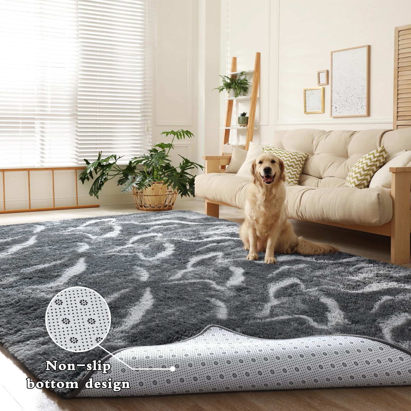 JS BROKERAGE Fluffy Grey Rug for Bedroom Living Room, 6x9 Feet Rectangle Large Plush Fuzzy Carpet for Girls Kids Boys, Non-Slip and Washable Rug for Nursery Classroom Decor, Grey - Image 8