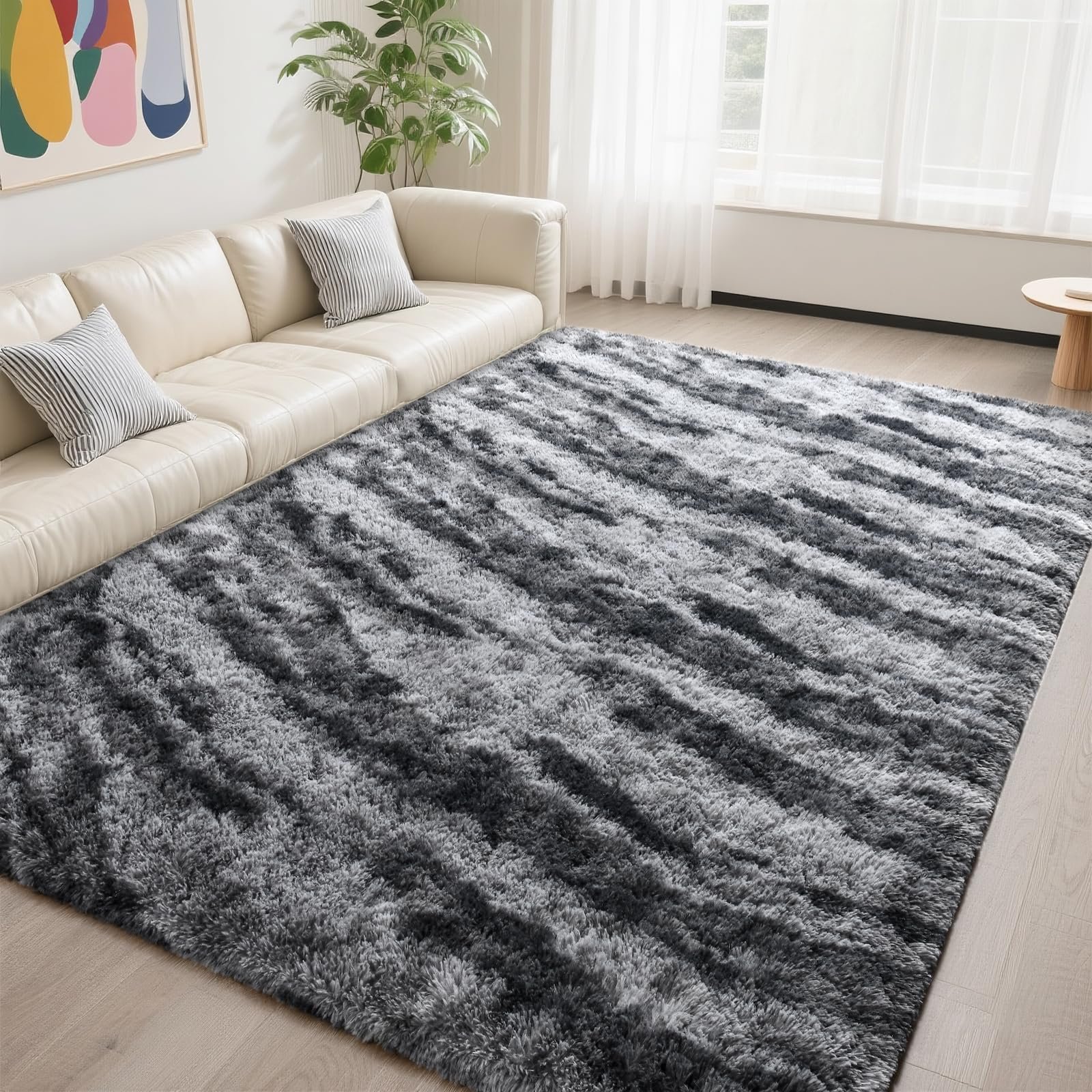 JS BROKERAGE Fluffy Grey Rug for Bedroom Living Room, 6x9 Feet Rectangle Large Plush Fuzzy Carpet for Girls Kids Boys, Non-Slip and Washable Rug for Nursery Classroom Decor, Grey
