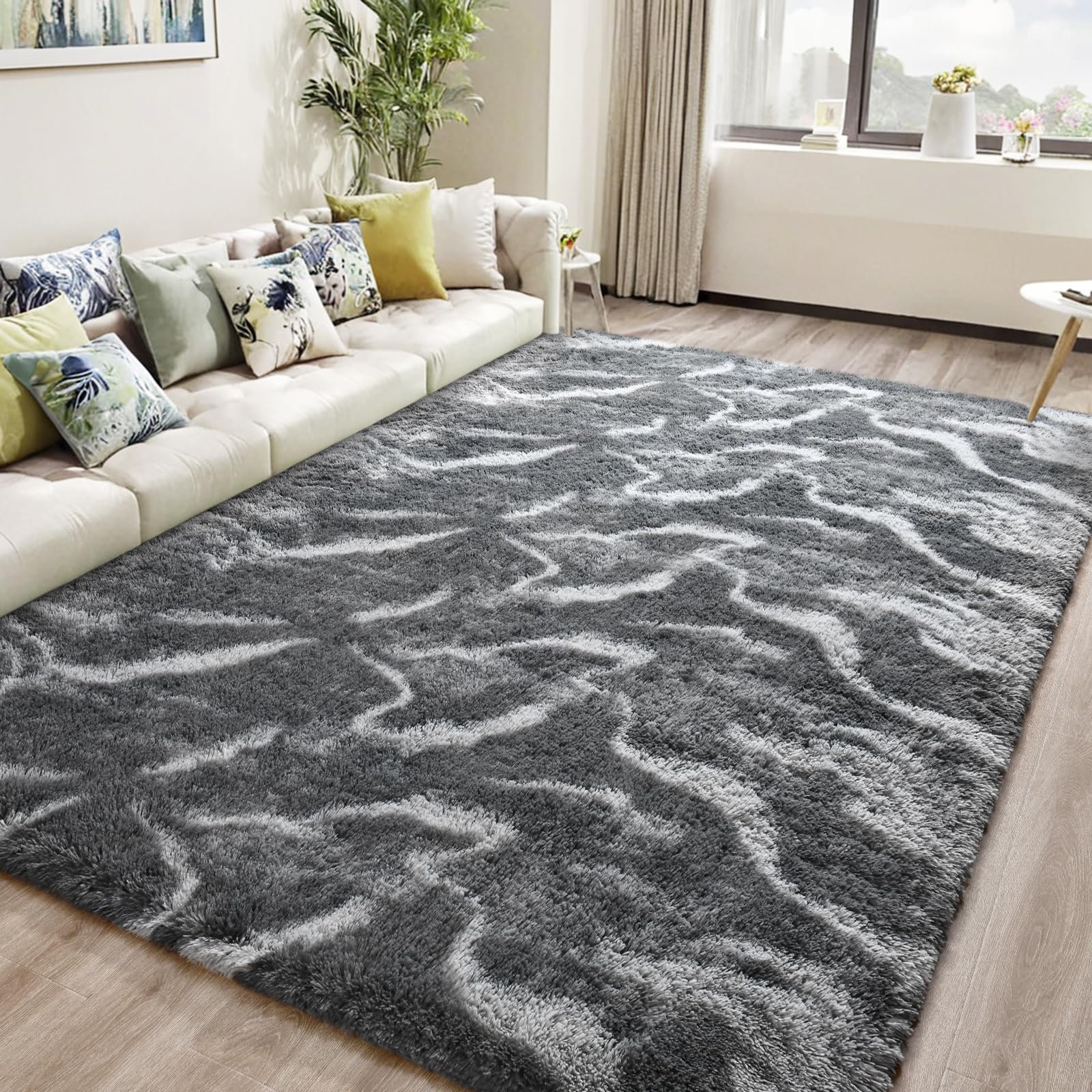 JS BROKERAGE Fluffy Grey Rug for Bedroom Living Room, 6x9 Feet Rectangle Large Plush Fuzzy Carpet for Girls Kids Boys, Non-Slip and Washable Rug for Nursery Classroom Decor, Grey - Image 9