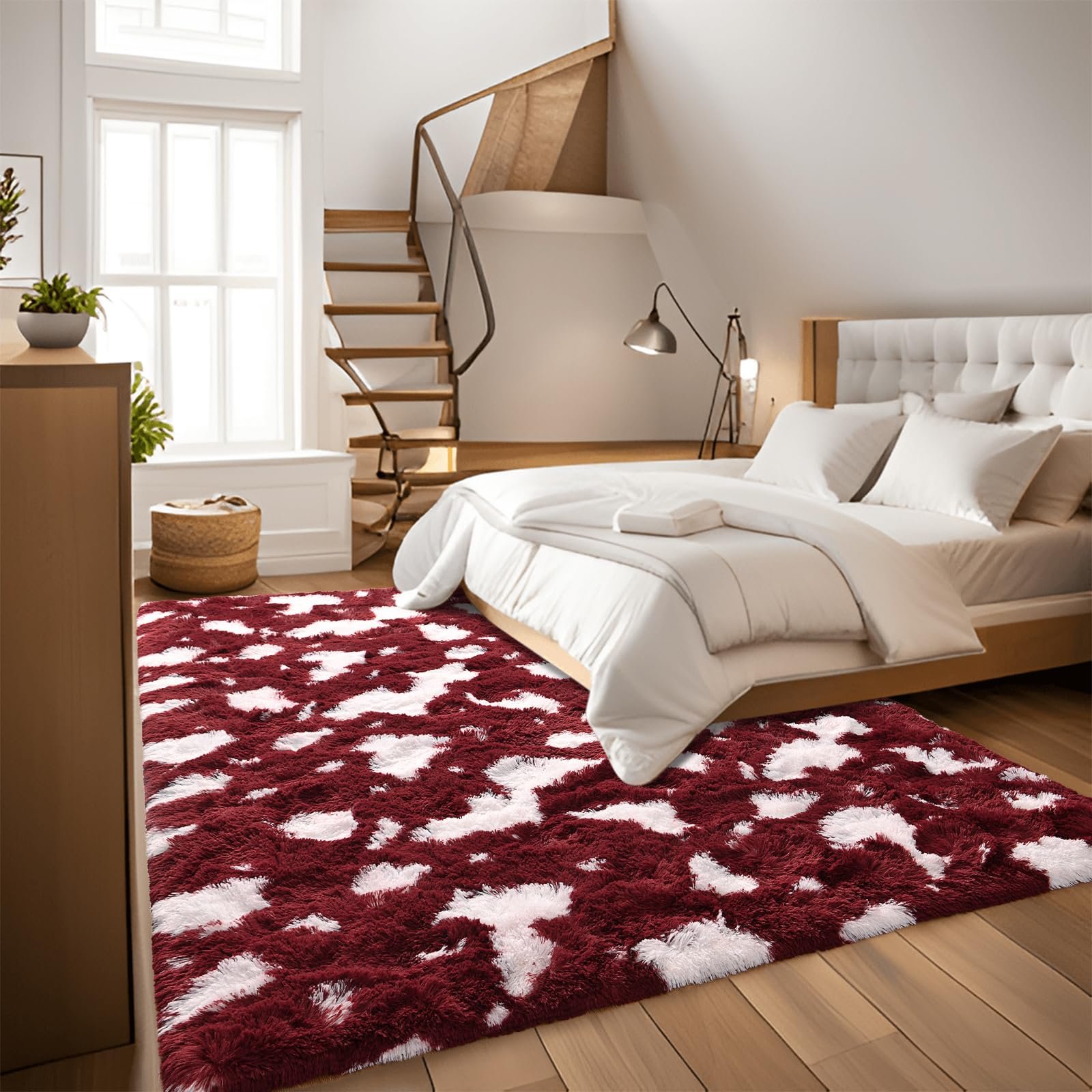 JS BROKERAGE Fluffy Area Rugs for Bedroom Living Room, 6x9 Feet Rug for Boys Kids Girls Room, Soft Shaggy High Pile Indoor Bedside Throw Carpet for Nursery Dorms Home Decor Aesthetic, Burgundy Red - Image 4