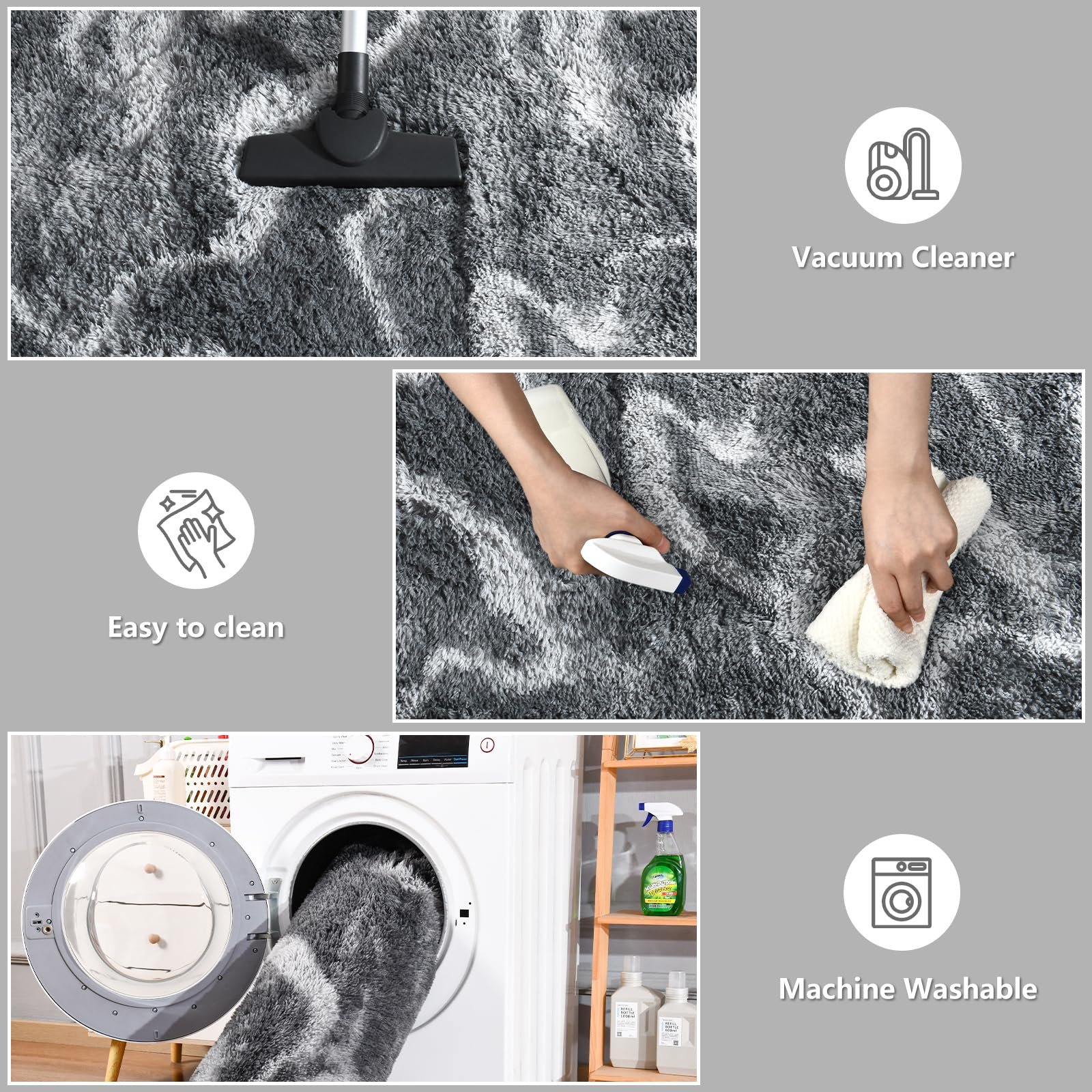 JS BROKERAGE Fluffy Grey Rug for Bedroom Living Room, 6x9 Feet Rectangle Large Plush Fuzzy Carpet for Girls Kids Boys, Non-Slip and Washable Rug for Nursery Classroom Decor, Grey - Image 6