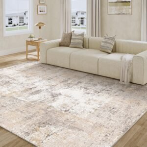 8x10 Washable Area Rug Beige Grey Abstract Living Room Bedroom Carpet Neutral Modern Non Slip Soft Low Pile Indoor Large Throw Rug for Dining Room Office