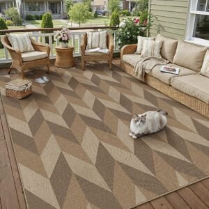 5x7 Easy Jute Outdoor Patio Rug Washable Brown Floral Floral Area Rug for Living Room